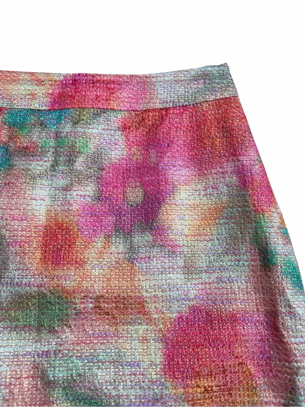 Kate Spade Floral Pencil Skirt Size 2 Metallic Tweed Watercolor Pink Gold NWOT